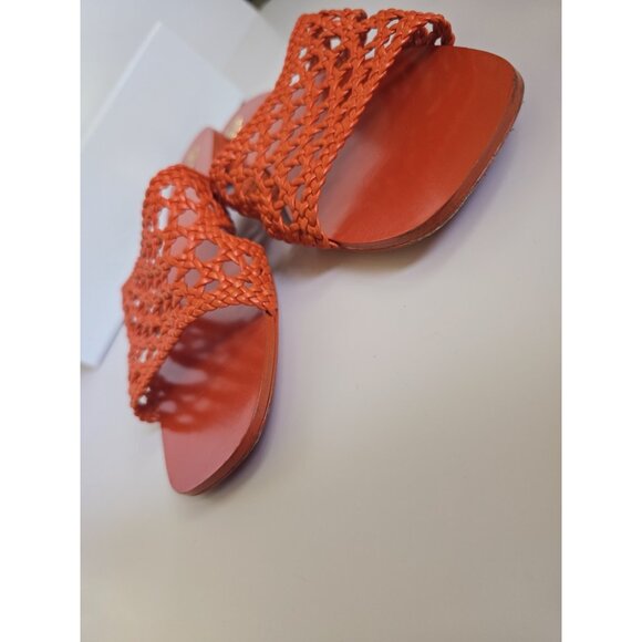 Tory Burch Orange Woven Braided Dessert Flower Leather Slip On Slide Sandals 10 - Picture 12 of 16